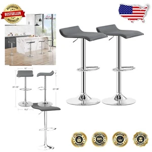 Elegant Set of 2 Height-Adjustable Swivel Bar Stools - Dark Grey & Chrome Finish - Picture 1 of 10