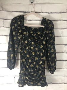 Princess Polly Womens Size 0 Black Sunflower Long Sleeve Ruffled Dress - Picture 1 of 4