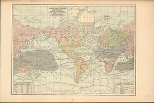 1901 Tunison Chart of the World antique map ~ 21.8" x 14.6" - nice color - Picture 1 of 4
