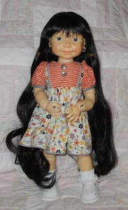 Kemper Rabe Puppenperücke Größe 12/13 schwarz sehr sehr lange Haare & Pony Neu mit Etikett - Bild 1 von 6