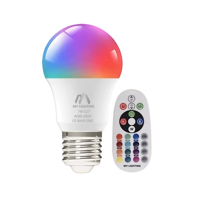 RGB LED Bulb 7W E27 with Remote | Dimmable | 16 Colours + Warm White | 1 Pack - Image 1 of 4