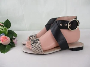 Banana Republic Black Leather & Snake Print Ankle Strap Sandals size 7 - Picture 1 of 11