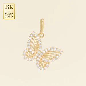 Colgante Mariposa Oro Sólido 14K REAL con Dije de Circonitas Cúbicas para Cadenas - Imagen 1 de 4