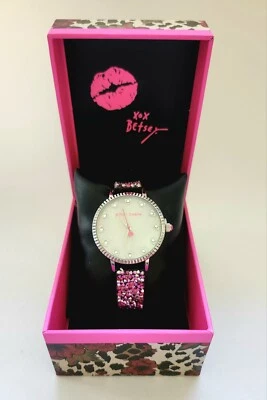 NIB Betsey Johnson Woman's Wristwatch OS Pink And Silver Rhinestones NWOT - Image 1 of 4