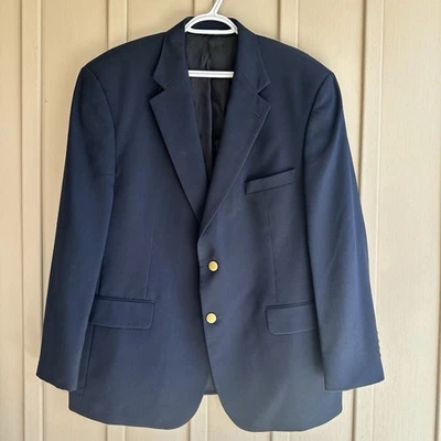 Brooks Brothers 346 Navy Blue Blazer Gold Buttons 100% Wool Men Size 44 Short - Image 1 of 4