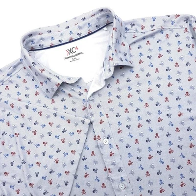 Johnston and Murphy XC4 Men's Golf Polo Shirt Sz 2XL Skull Print White Blue Red - Image 1 of 4