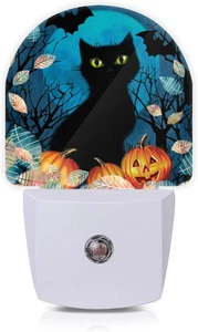 Halloween Black Cat Bat Pumpkins Night Lights Plug into Wall for Girls Boys Room - Picture 1 of 12