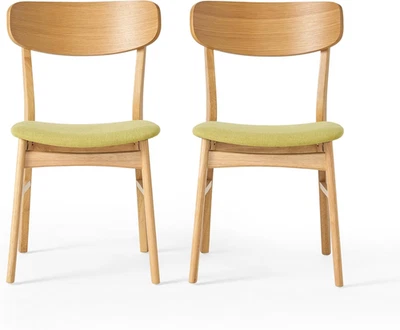 Sillas de comedor con acabado de tela/roble Lucious, juego de 2 piezas, té verde Foto 1 de 4