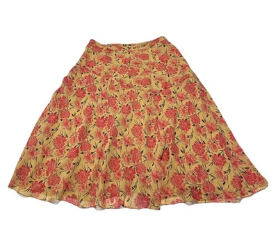 Falda midi floral Sundance para mujer bohemia de seda marrón tostado rosa talla 14 Foto 1 de 4