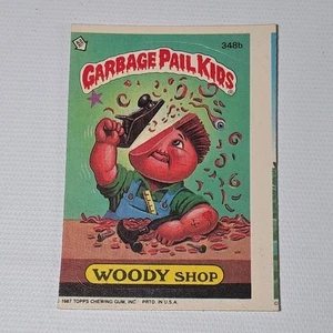 1987 Topps OS9 Garbage Pail Kids 348b WOODY SHOP Sticker Card MISCUT ERROR - Picture 1 of 2