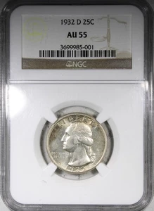 1932-D Washington Quarter NGC AU55 Circulated KEY DATE 25C - Picture 1 of 4