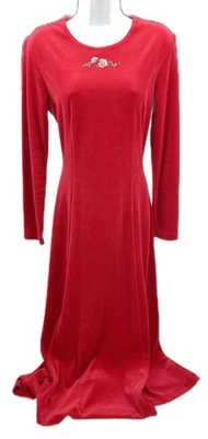 Small Lands End Red Velvet Dress Maxi A Line Vtg USA - Image 1 of 4