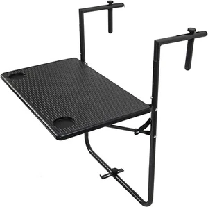 Mesa colgante plegable con balcón para patio, jardín y cubierta negra, rectangular - Imagen 1 de 5
