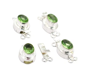 2 Pcs Green Amethyst Box Clasp 2 Strand Sterling Silver Plated - Picture 1 of 3