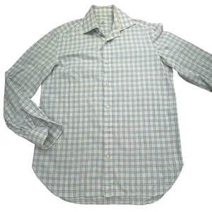 Luigi Borrelli Dress Shirt Mens Size 15.5 White Blue Plaid Long Sleeve Button Up - Picture 1 of 9