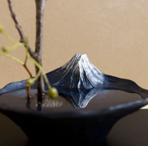 Flower Vase And Water Basin Shizukukage Upside-Down Fuji Blue Interior Japan - Picture 1 of 7