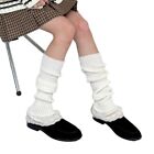Harajuku Women Ribbed Knit Striped Leg Warmer Ruffled Lace Hem Over Calf Socks
