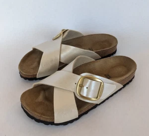 EUC Birkenstock Siena Big Buckle Sandals Womens Slides 38 245 Narrow Pearl White - Picture 1 of 13