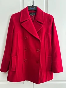 Collection by Gallery Women's Red Medium Double Breasted Pea Coat with Pockets - Picture 1 of 21