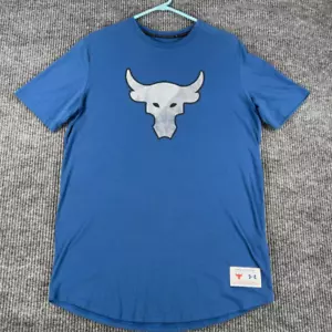 Under Armour Project Rock Shirt Mens Medium Blue Short Sleeve Loose Fit Casual - Picture 1 of 9