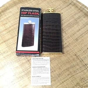 Comoy's of London 5 Oz Stainless Hip Flask Brown Leather Wrapped New Old Stock - Bild 1 von 8
