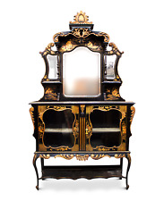 Antique Cabinet / Stunning Black & Gilt Chinoiserie Lacquered Display Cabinet