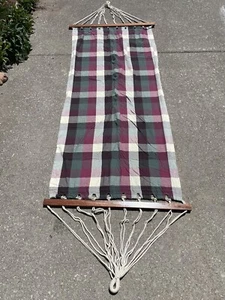 Hammock Plaid Ropes Wood Spreader Bars New Other 132" x 34" - Picture 1 of 12