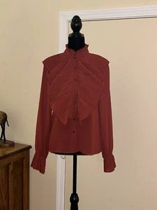 Fashion Nova Looking For My Check Ruffle Med Long Sleeve Button Up Shirt RED NWT - Picture 1 of 10