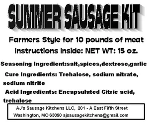 SUMMER SAUSAGE complete sausage kit for 10 lbs, Everything except the meat - Picture 1 of 5
