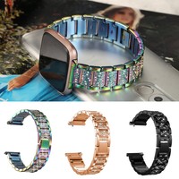 KF_ 23mm Steel Rhinestone Wrist Band Watch Strap Bracelet for Fitbit Versa Cha