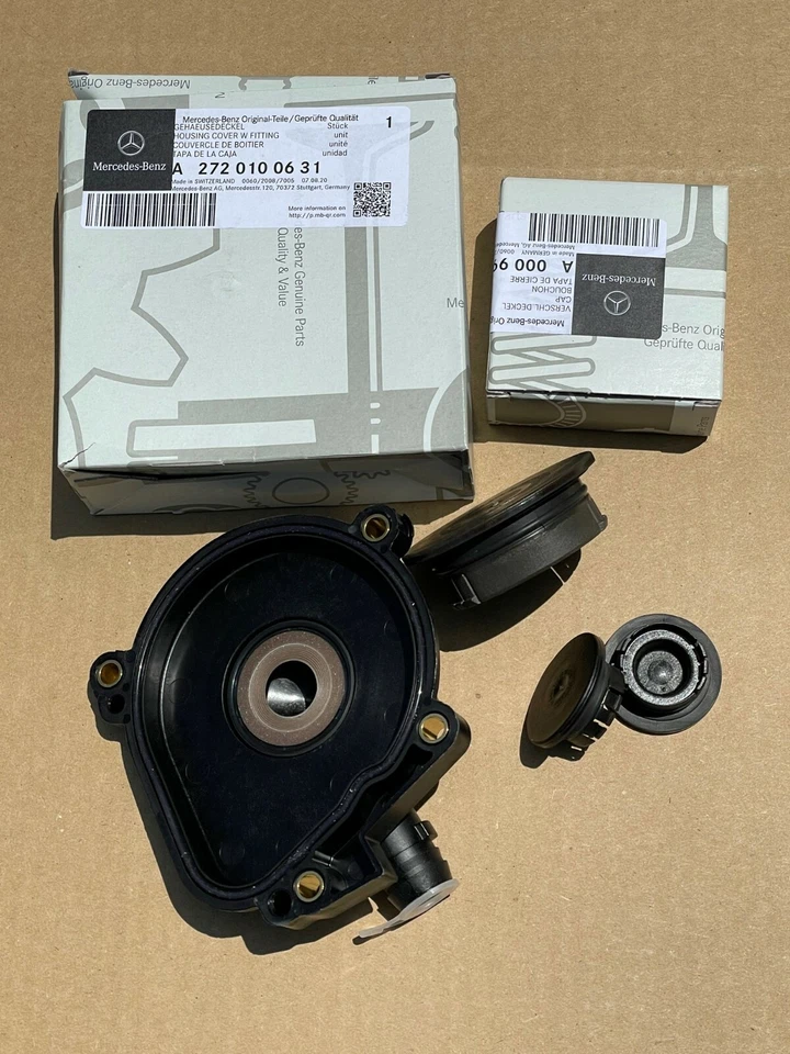 NEW OEM Mercedes Benz OE Genuine Engine Oil Separator Cover + Camshaft Cap Set Foto 1 de 4