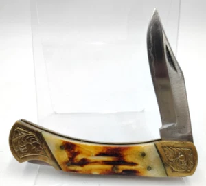 BIG JOHN Brass & "Stag" Handle Solingen Steel Folding Pocket Knife 8.5" Overall - Picture 1 of 11