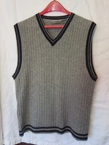 Structure Urban Wear Large Gray & Navy accents Vest 100% Lambswool excellent - Picture 1 of 5