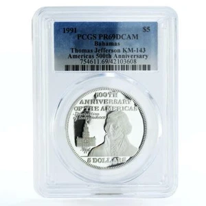 Bahamas 5 dollars Declaration by Jefferson PR69 PCGS silver coin 1991 - Picture 1 of 2