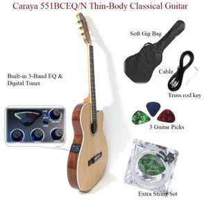 4/4 Caraya 551BCEQ/N Thin-Body Classical Guitar w/Truss Rod,EQ+Free Bag - Picture 1 of 11