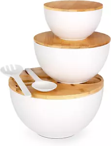 Salad Serving Bowls with Lid and Utensils, 10" Bamboo Fiber Large Salad Bowl Set - Picture 1 of 10