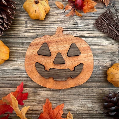 Quebra-cabeça de abóbora de madeira Montessori - Brinquedo infantil de Halloween  - Imagem 1 de 4