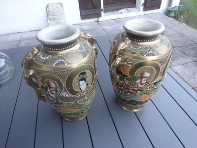 Paire de Vases en Porcelaine de Satsuma Japon anciens - Photo 1/4
