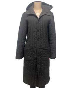 Diesel Women’s Black Long Hooded Quilted Button-Up Black Puffer Coat - Picture 1 of 14