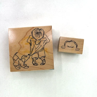 Impresiones artísticas estampillas de goma Willie Boy con perro parte delantera trasera Foto 1 de 4