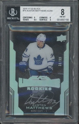 Upper Deck Black Auston Matthews 30/99 RC 2016 casi nuevo-como nuevo BGS 8 9 estuche agrietado automático Foto 1 de 2