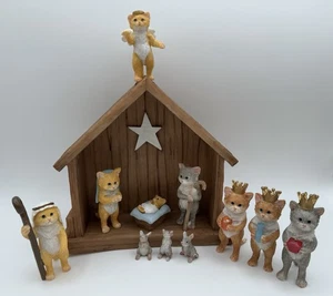 Cat-ivity Krippe Katze Mäuse Figuren Krippe 13 Teile skurril Weihnachten - Bild 1 von 13