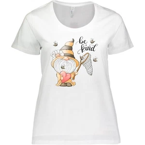 Inktastic Bee Gnome Women's Plus Size T-Shirt Bumble Yellow Black Honey Catcher - Picture 1 of 2