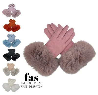 Women's Winter Warm Gloves Soft Faux Fur Cashmere Blend Fleece Fashion Gloves - Image 1 of 3