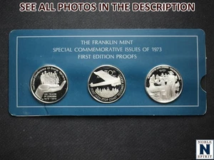 NobleSpirit 3x 1973 Franklin Mint Sterling SILVER Commem Issues First Ed Proofs - Picture 1 of 8