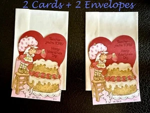 VTG Lot 2 Cards + Envelopes Strawberry Shortcake Teacher Valentine Unuse Die Cut - Picture 1 of 5