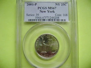 2001-P NEW YORK PCGS MS67 STATEHOOD BUSINESS STRIKE QUARTER COIN - Picture 1 of 2
