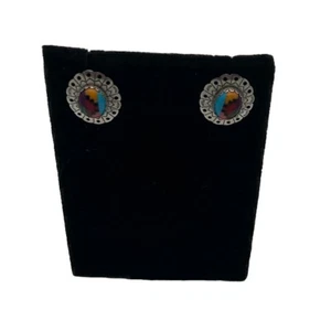 Vintage Sterling Silver Navajo Multicolored Turquoise Inlayed Earrings - Picture 1 of 9