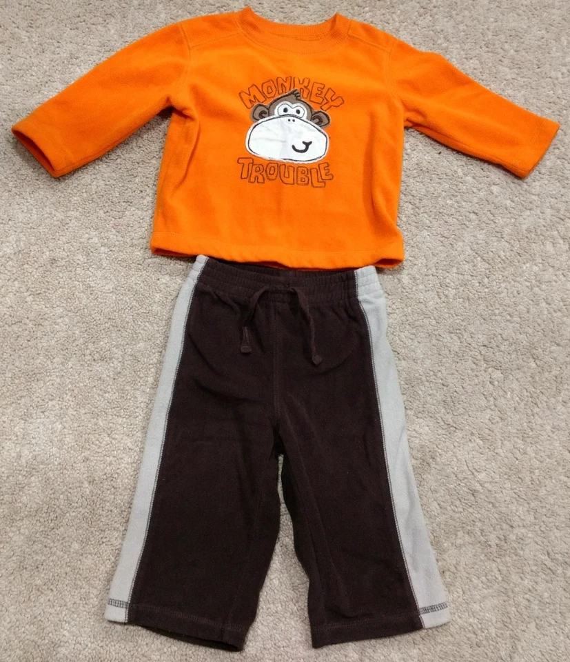 Jumping Beans флис наряд/комплект-толстовка/брюки-оранжевый/коричневый/обезьяна--12 месяцев - Изображение 1 из 2