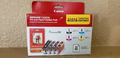 Canon Combo Pack, PGI-5 Black, CLI-8 CMY with PP-201 photo paper (50 Sheets) - Image 1 of 4